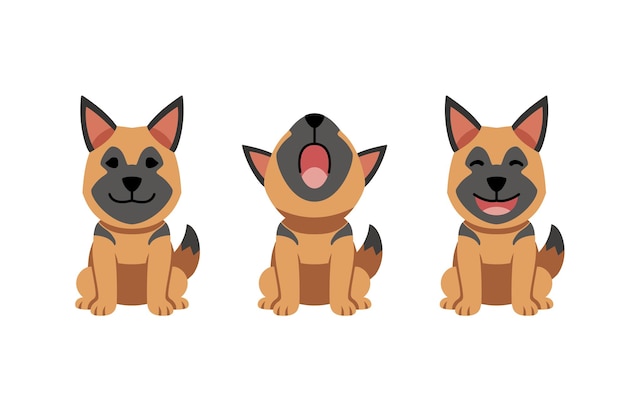 Vecteur set de personnages de dessins animés vectoriels mignon chien de berger allemand