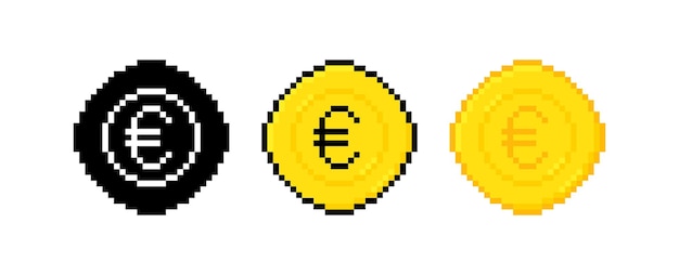 Set De Pièces En Euros à 8 Bits Avec Des Pixels D'art Illustration Vectorielle De Monnaie En Or