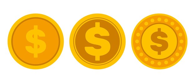 Set de pièces de monnaie vectorielles de style plat Collection d'icônes d'argent d'or pour l'application financière