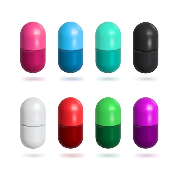 Set Pilules Capsules Colorées Isolées Prêtes Pour Votre Conception Illustration Vectorielle