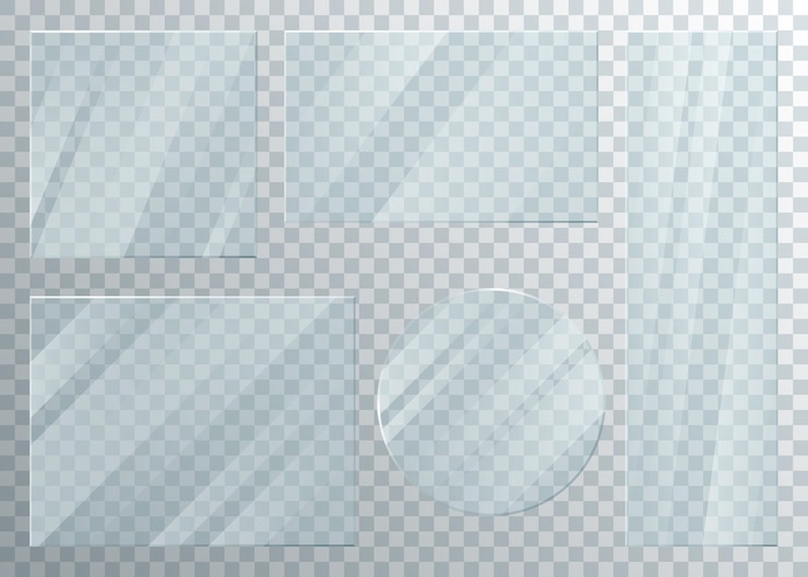 Vecteur set de plaques de fenêtre en verre avec effet transparent panneau de cadre brillant 3d réaliste clair