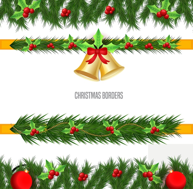 Set plat de Noël de belles décorations murales avec des baies, des branches et des rubans isolés