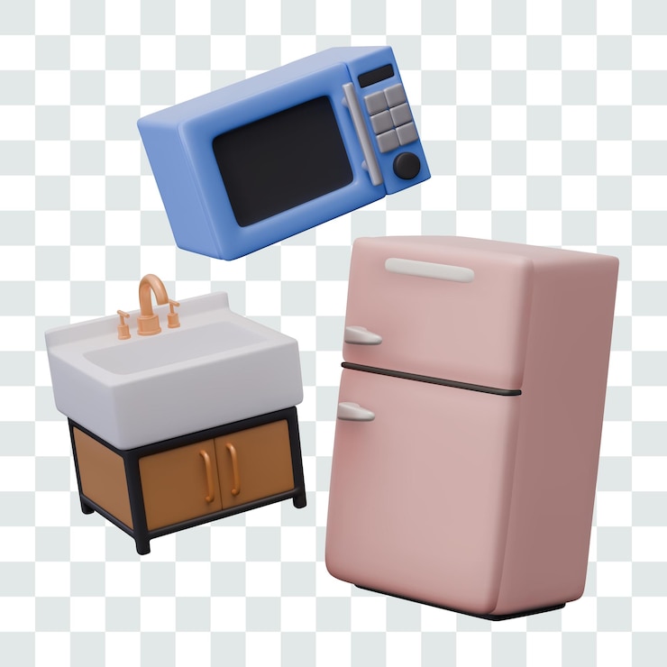 Vecteur set de plomberie et d'appareils électriques ménagers réaliste réfrigérateur évier micro-ondes