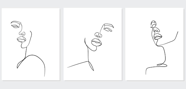 Set de portraits Illustration vectorielle minimaliste simple du visage d'une belle femme Dessin en ligne