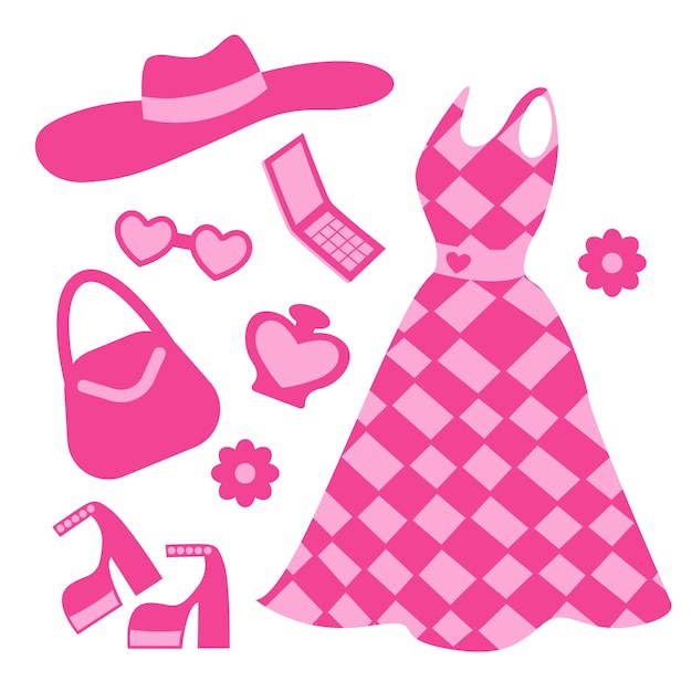 Set pour une fille Vêtements et accessoires à la mode Style plat vectoriel