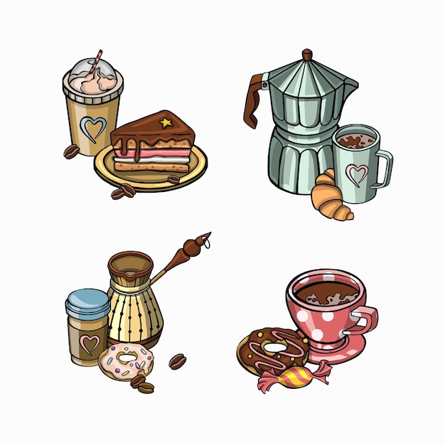 Set Pour L'illustration De Symboles De Café Menu Caféine