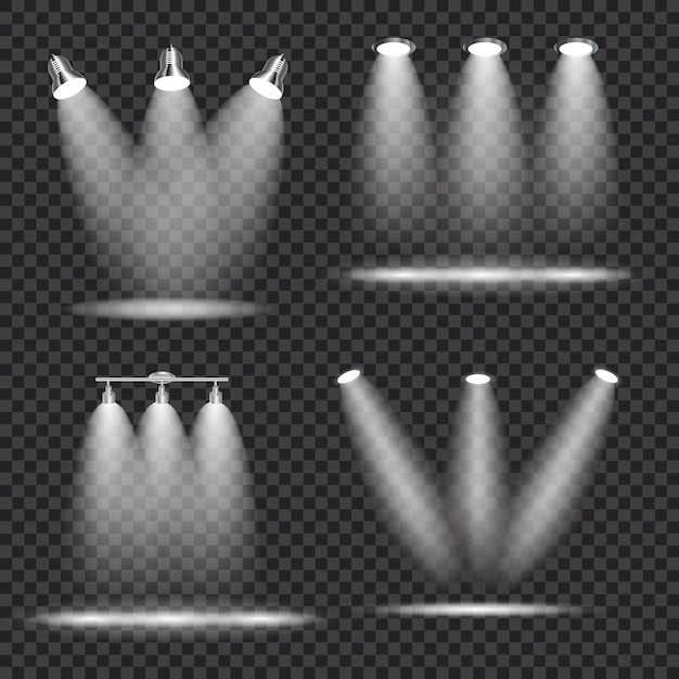 Set de projecteurs lumineux réalistes Collection de lampes d'éclairage avec projecteurs Effets d'éclipse