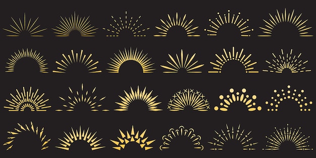 Set de rayons de soleil dorés des icônes de différentes formes des éléments de design d'été