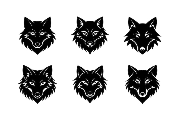 Set de silhouette de l'icône de la tête de loup sur fond blanc