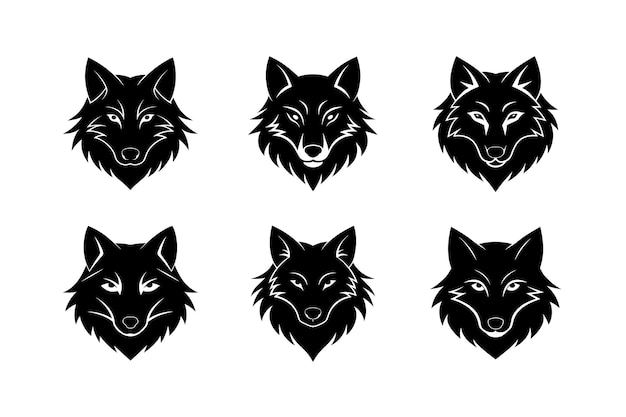 Set de silhouette de l'icône de la tête de loup sur fond blanc