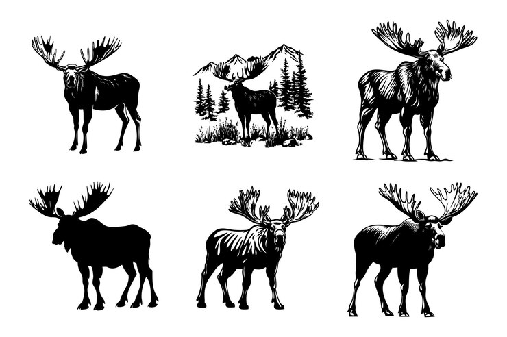 Set de silhouettes d'alces