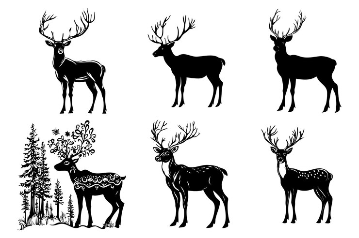 Set de silhouettes d'animaux de cerf à cornes