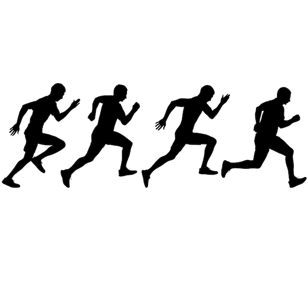 Set de silhouettes coureurs sur sprint hommes et femmes sur fond blanc