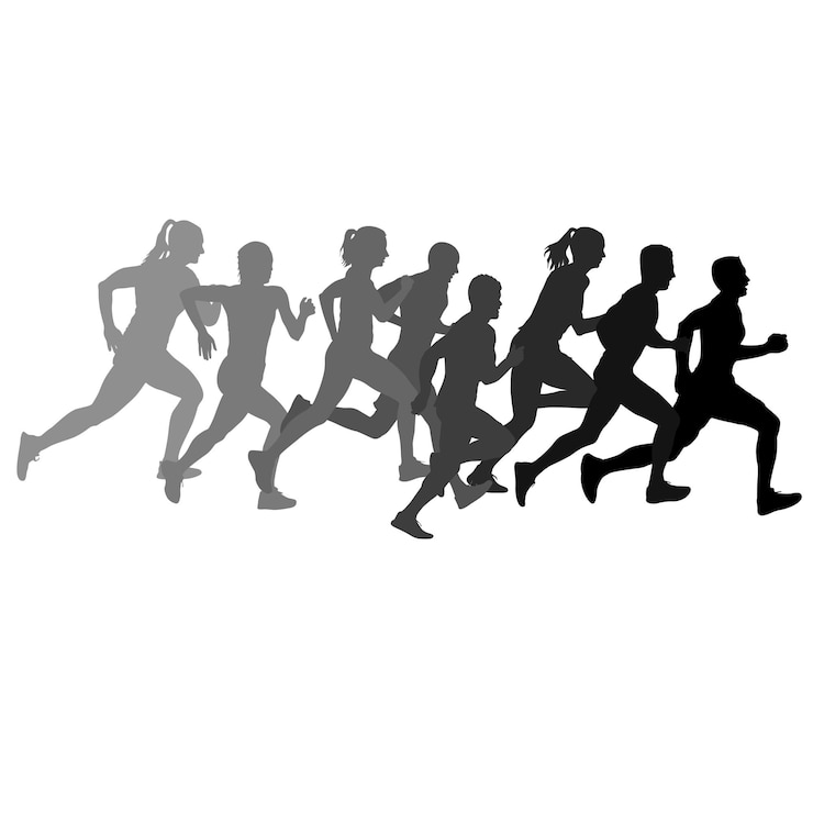 Vecteur set de silhouettes coureurs sur sprint hommes et femmes sur fond blanc
