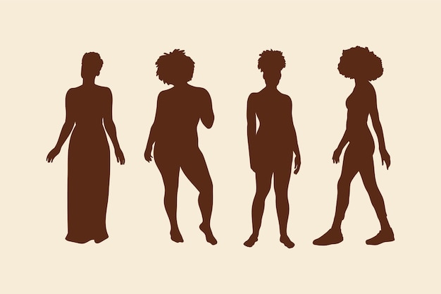 Vecteur set de silhouettes de femmes noires dessinées à la main