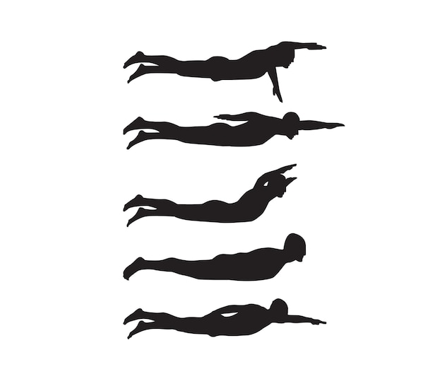 Set de silhouettes d'hommes nageants dessinées à la main par vecteur libre