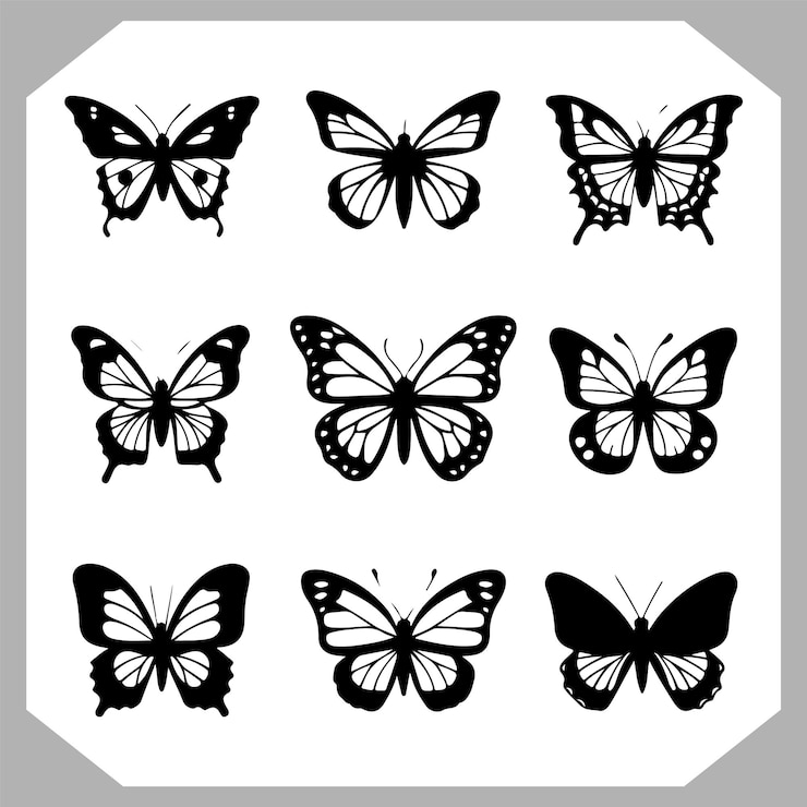 Vecteur set de silhouettes de papillons