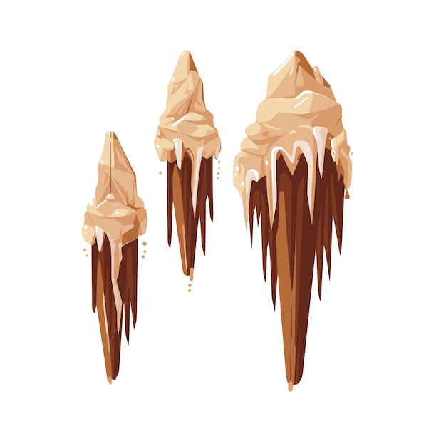 Vecteur set de stalagmites de stalactites formations minérales suspendues en forme de glace dans la grotte illustration vectorielle