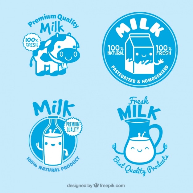 Vecteur set de stickers de lait avec de beaux caractères