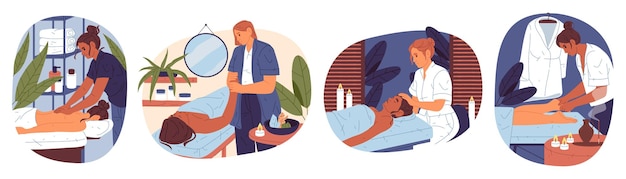 Set de symbole vectoriel de signe de massage féminin pour la main ou la paume du pied ou des pieds pour le dos et le visage spa de relaxation