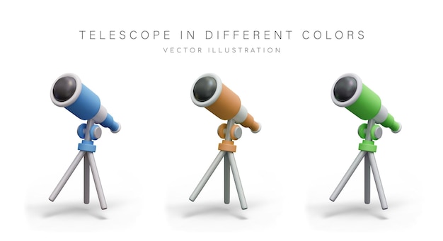 Vecteur set de télescopes de différentes couleurs lenses astronomiques