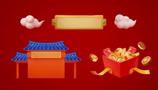 Vecteur set de temples en 3d en cny