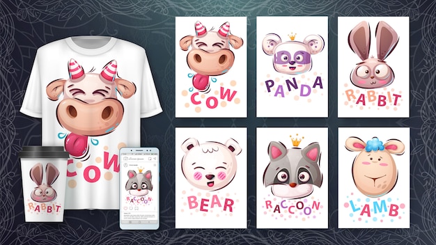 Set Tête D'animal - Illustration Et Merchandising