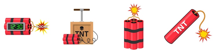 Vecteur set tnt dynamite bombe de dessin animé avec une mèche brûlante et un détonateur explosif explosion minière de bâton rouge