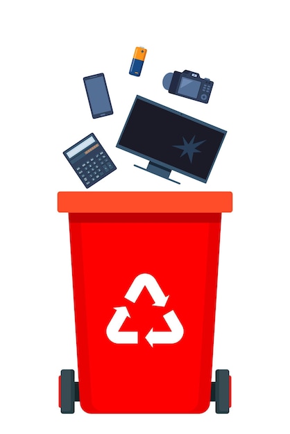 Set De Tri De Déchets Red Bin Avec Symbole De Recyclage Pour Les Déchets électroniques Illustration Vectorielle Pour Zéro Déchet