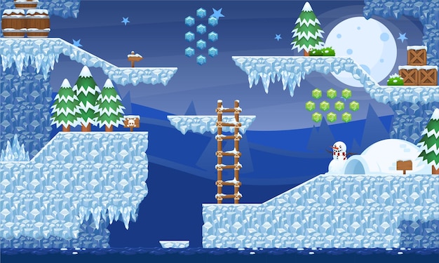 Vecteur set de tuiles de jeu vidéo snowy island