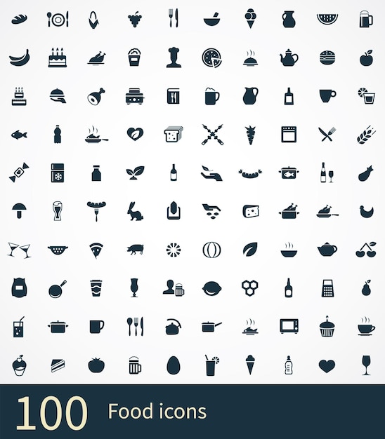 Vecteur set universel de 100 icônes de nourriture