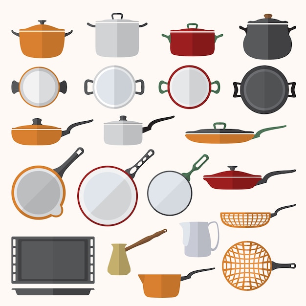 Set D'ustensiles De Cuisine Design Plat Couleur Vector