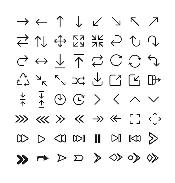 Set de vecteur d'icône de flèche Direction de ligne minimale Médias de navigation et symboles d'interface utilisateur