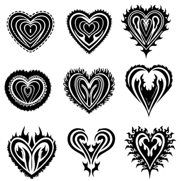 Vecteur set de vecteurs de tatouage de cœur stylisé