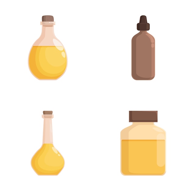Set vectoriel de bouteilles d'huile de style dessin animé
