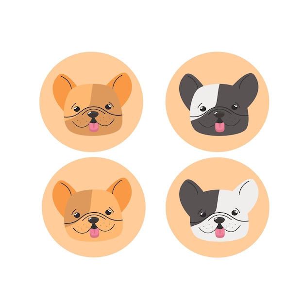 Set vectoriel de bulldog français pour autocollants Couper le chiot de bulldog français isolé