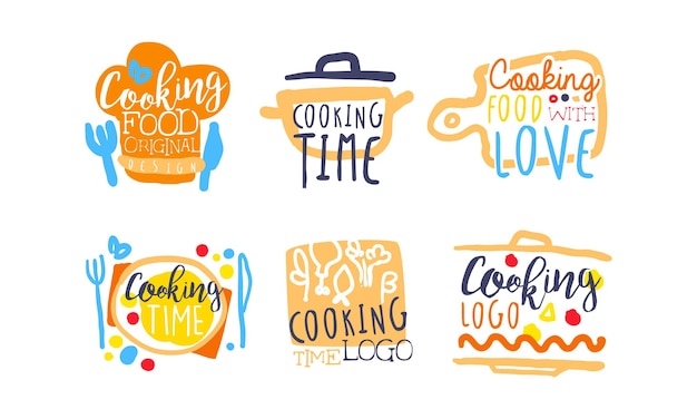 Set vectoriel de conception de logos et d'étiquettes de cuisine