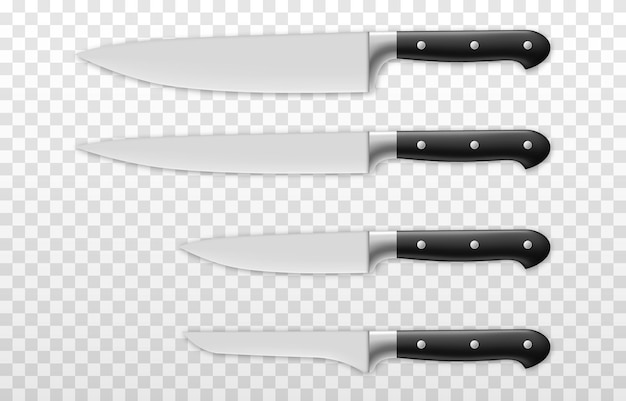 Set vectoriel de couteaux de cuisine réalistes sur un fond transparent isolé Couteau png