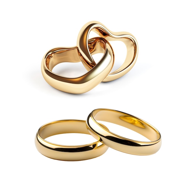 Set vectoriel gratuit d'anneaux de mariage en or réalistes avec ombre