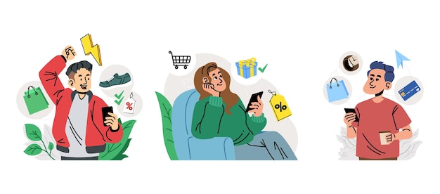 Set vectoriel d'illustrations de shopping en ligne