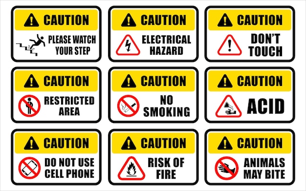 Set Vectoriel De Panneaux De Signalisation De Zone Dangereuse