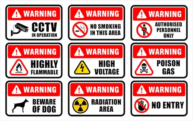 Set Vectoriel De Panneaux De Signalisation De Zone Dangereuse