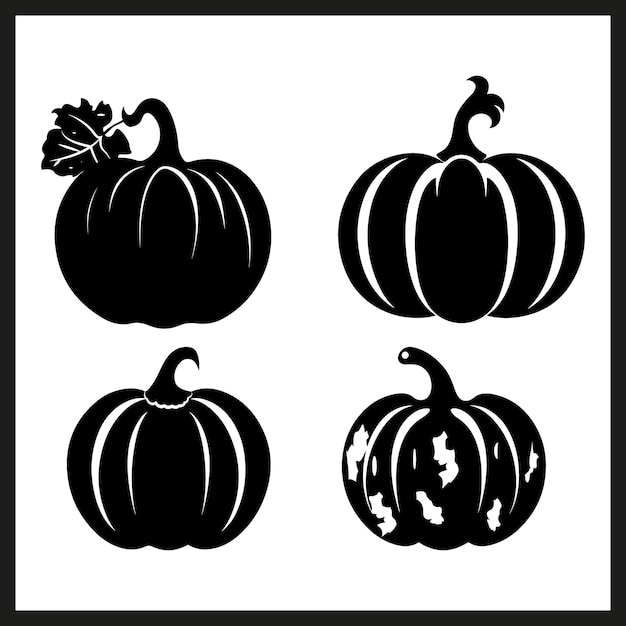 Set Vectoriel De Silhouette Noire De Citrouille Isolée Pour Halloween Et Thanksgiving