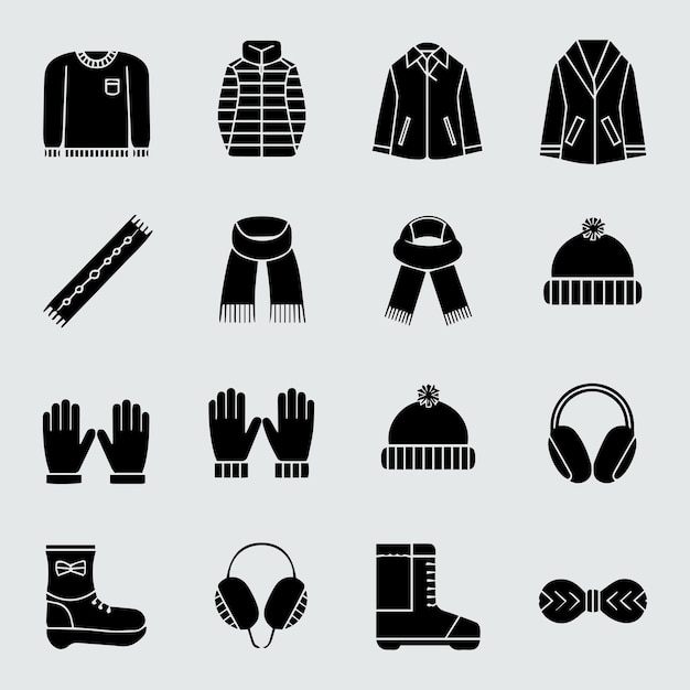 Set de vêtements et d'accessoires linéaires icônes vecteur de silhouette