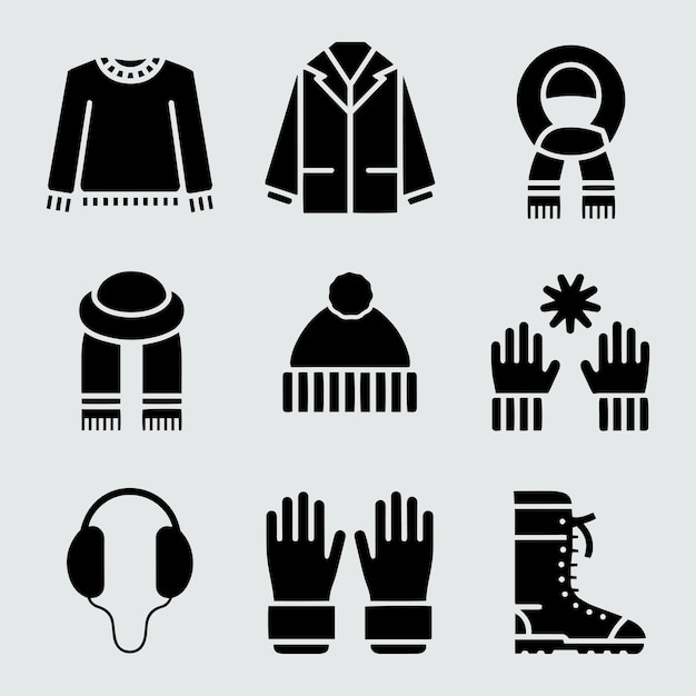 Set de vêtements et d'accessoires linéaires icônes vecteur de silhouette