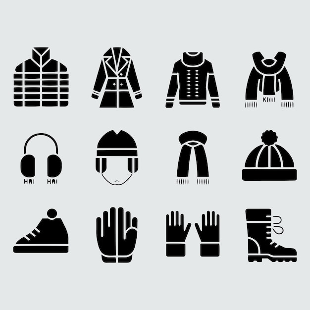 Set de vêtements et d'accessoires linéaires icônes vecteur de silhouette
