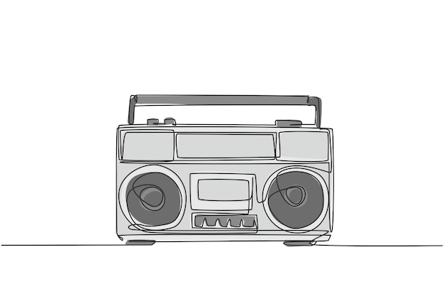 Un seul dessin au trait d'une bande radio analogique rétro à l'ancienne Technologie audio vintage classique