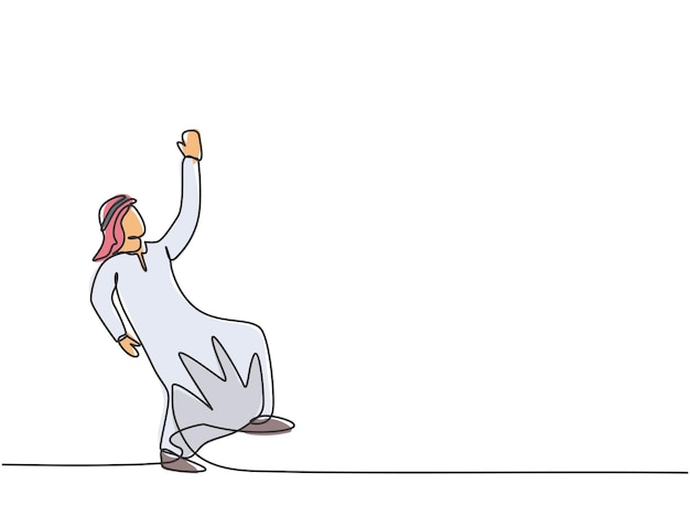 un seul dessin au trait un homme d'affaires arabe se balançant sur le ciel pour atteindre ses objectifs vecteur d'affaires
