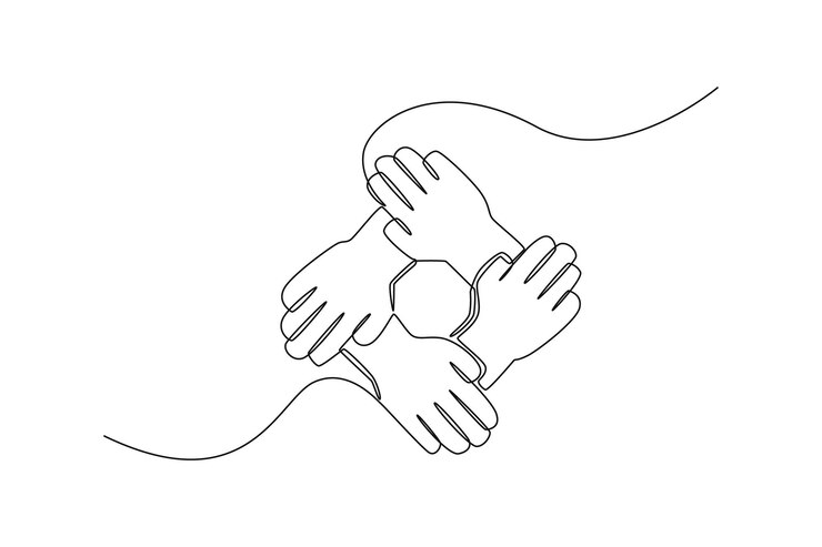 Vecteur un seul dessin au trait ring of hands travail d'équipe travail d'équipe uni pour réussir concept vecteur de conception de dessin en ligne continue