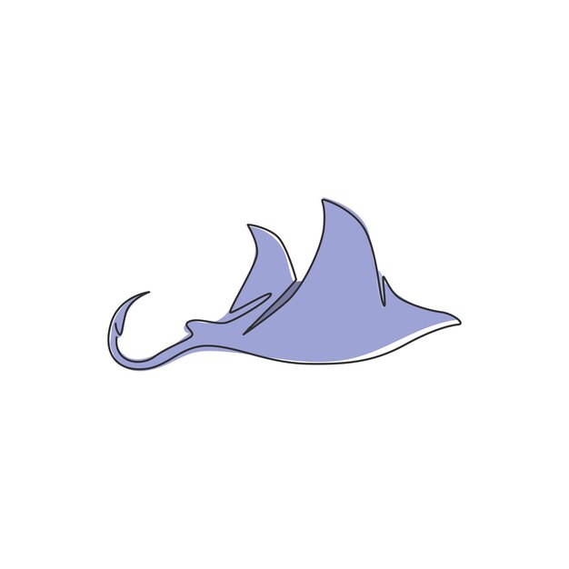 Vecteur un seul dessin en ligne continue de l'adorable logo de raie nautique poisson raie de mer pour l'icône aquatique